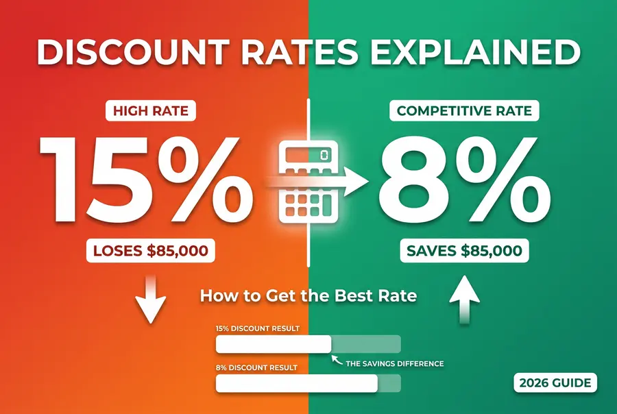 Structured settlement discount rates comparison chart showing buyer rates from 7.5% to 18% across 8 companies in 2026